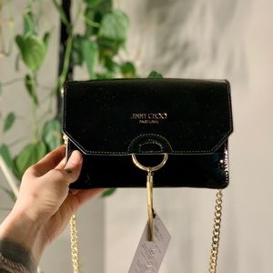 Small back faux patent leather cross body jimmy Choo parfumerie bag